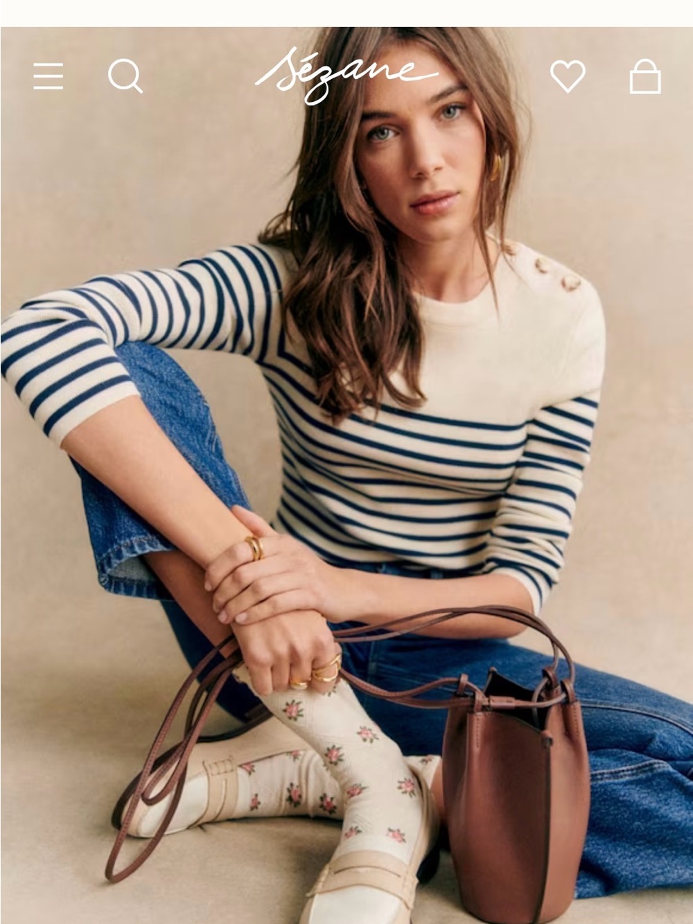 Sezane **Navy** Crewneck Sweater with Shoulder Buttons